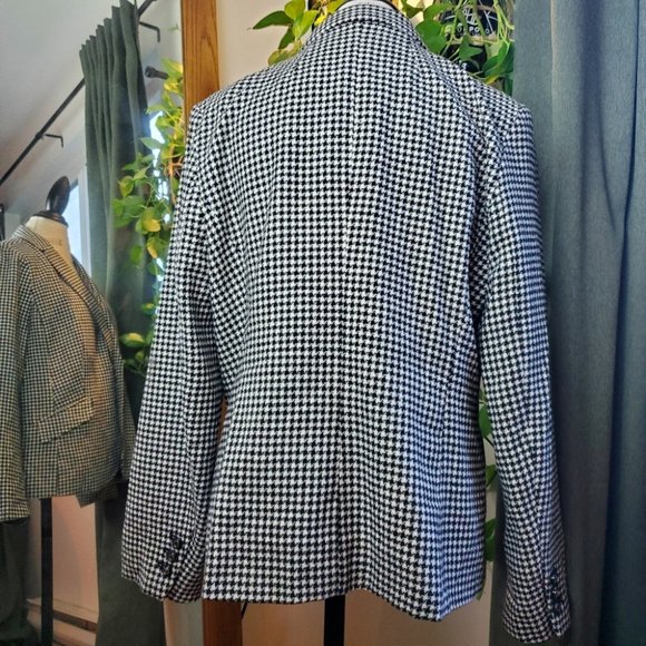 VINTAGE | Black White Checkered Gingham Plaid Wool Blend Blazer (Size XL) - Picture 8 of 10